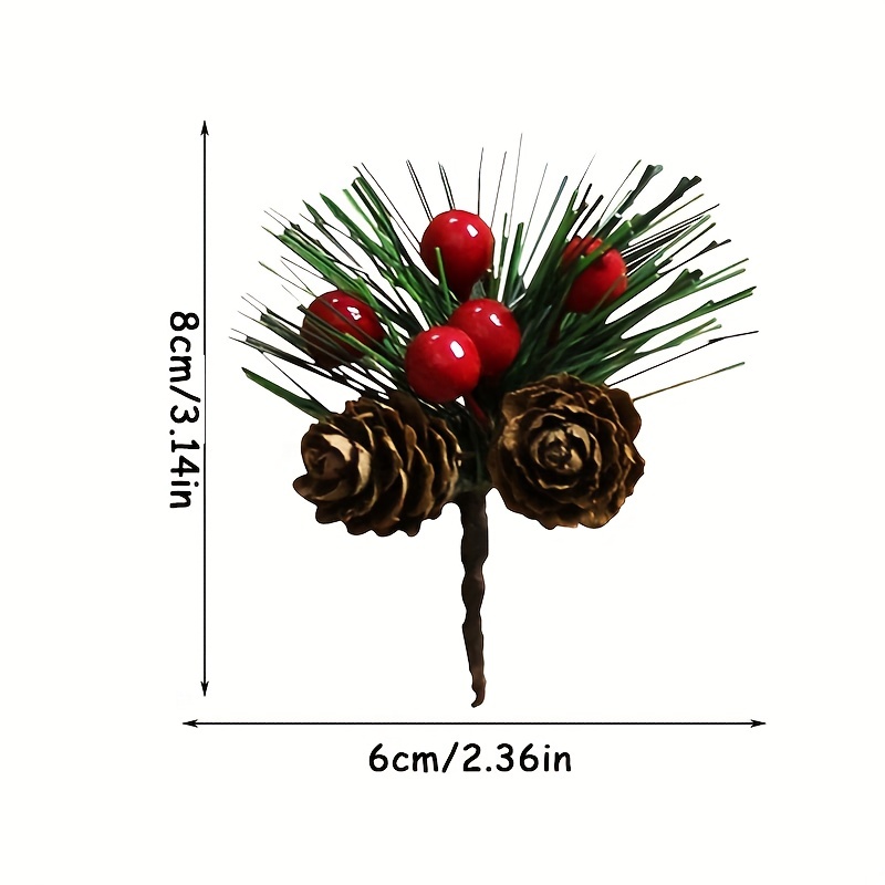 10Pcs Red Berry Stems Pine Branches Mini Artificial Pine Cone Picks DIY  Wreaths Accessories For 2024 Christmas Wedding Party Supplies