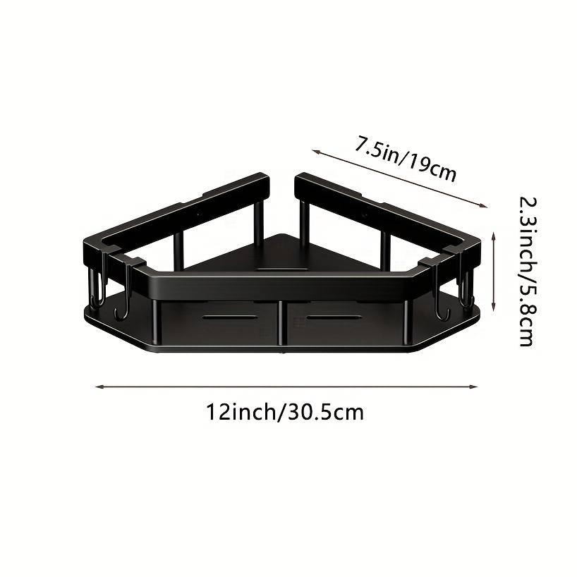 Adhesive Corner Shelf Wall Mounted with Hooks for Kitchen Bathroom