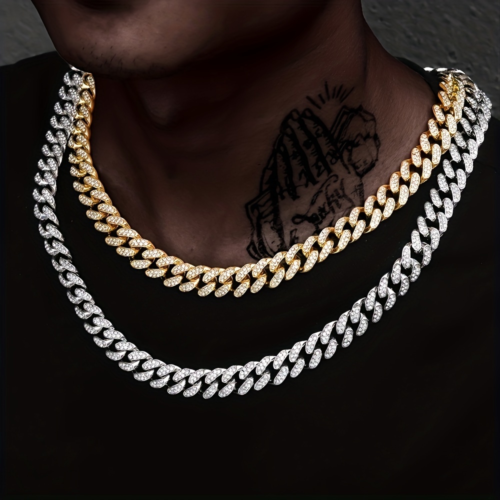 Men's Rhinestone Chain Necklace Hip hop Cuban Chain Necklace - Temu