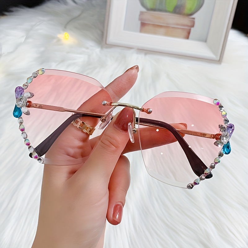 Rhinestone Gradient Sunglasses UV400 Shades for Summer Beach Party