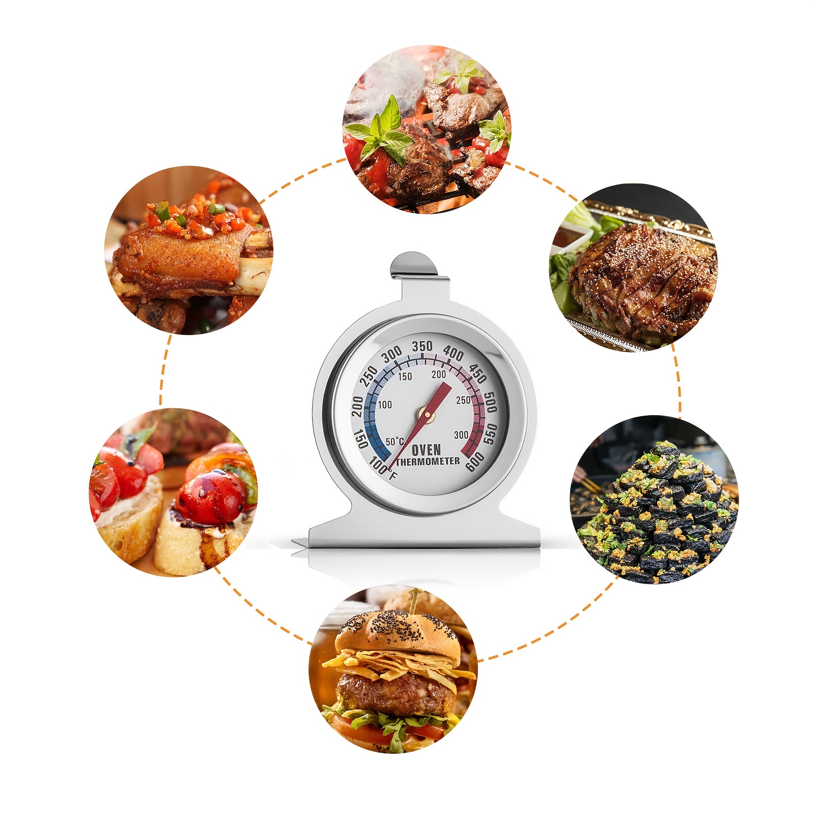 50-300 Degrees Celsius, 100-600 Degrees Fahrenheit Baking Thermometer, High- temperature Stainless Steel Oven Thermometer, Barbecue Oven Thermometer -  Temu