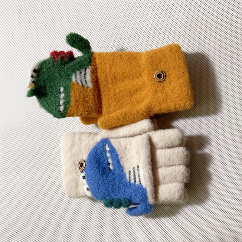 Boys' Winter Gloves with Cartoon Dinosaur Design - 100% Nylon, Snug Fit Button Closure, Lightweight Warmth for Daily Play & New Year Celebrations (Mixed Colors)