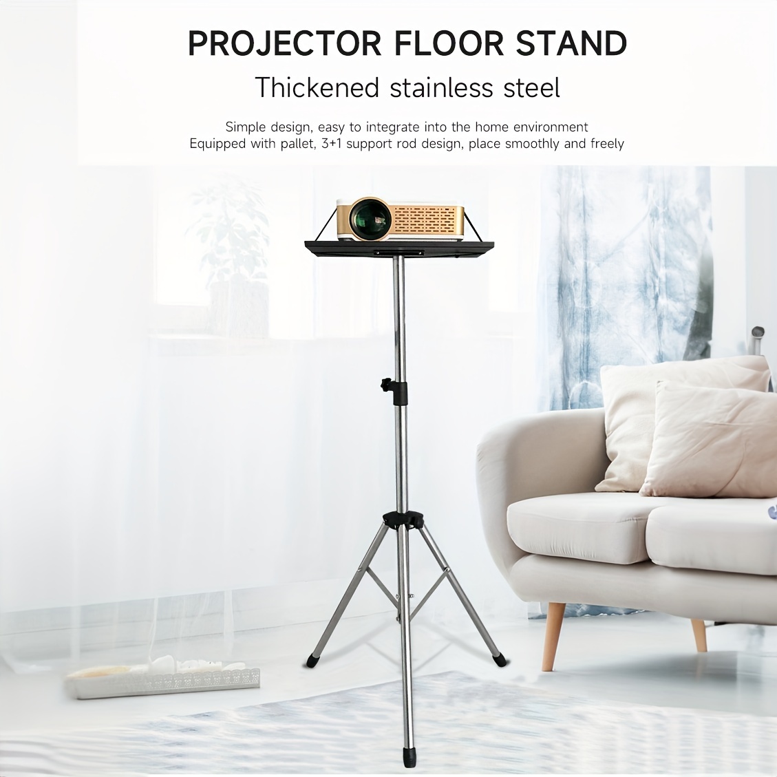 

1pc Stainless Projector Stand Tripod With Tray From 23.6"to 51.8", Adjustable Laptop Tripod Stand With Goose Neck For Speaker, Phone Holder, Laptop Floor Stand For Office, Home, Stage, Studio