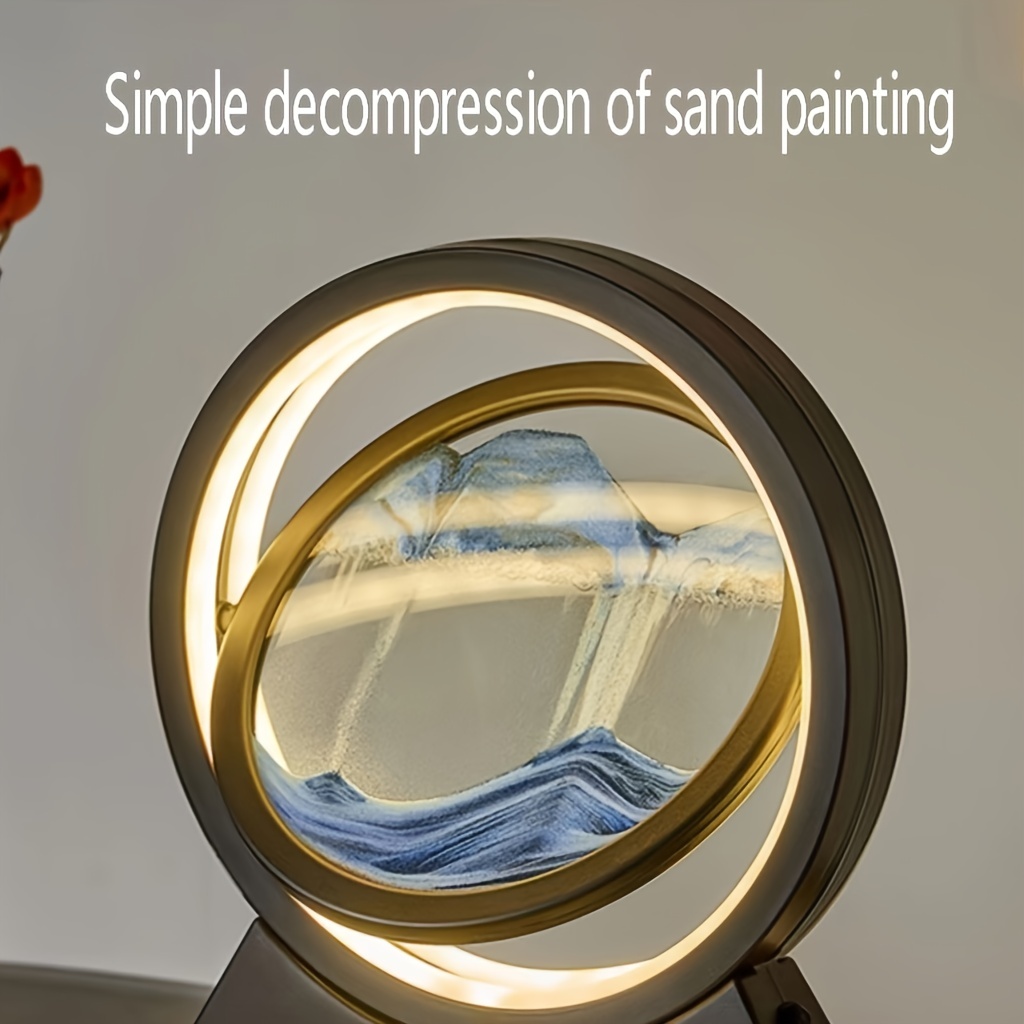 Moving Sand Art Picture with LED Light,Quicksand Painting Round Glass  Sandscapes 3D Deep Sea Sand Art with for Adult Kid Large Desktop Toys  Dynamic Desktop Art for Home Decor and Office Party