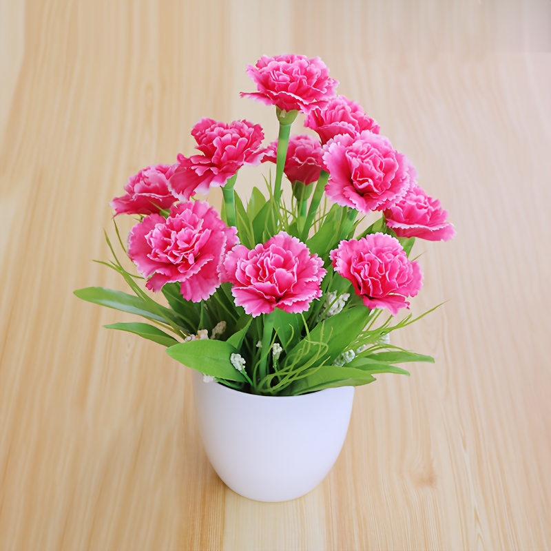 Image of 1pc Desktop Carnation Decoration, Artificial Green Plant Plastic Fake Flower Potted Plant For Indoor And Outdoor Home Decor, Carnation Bonsai