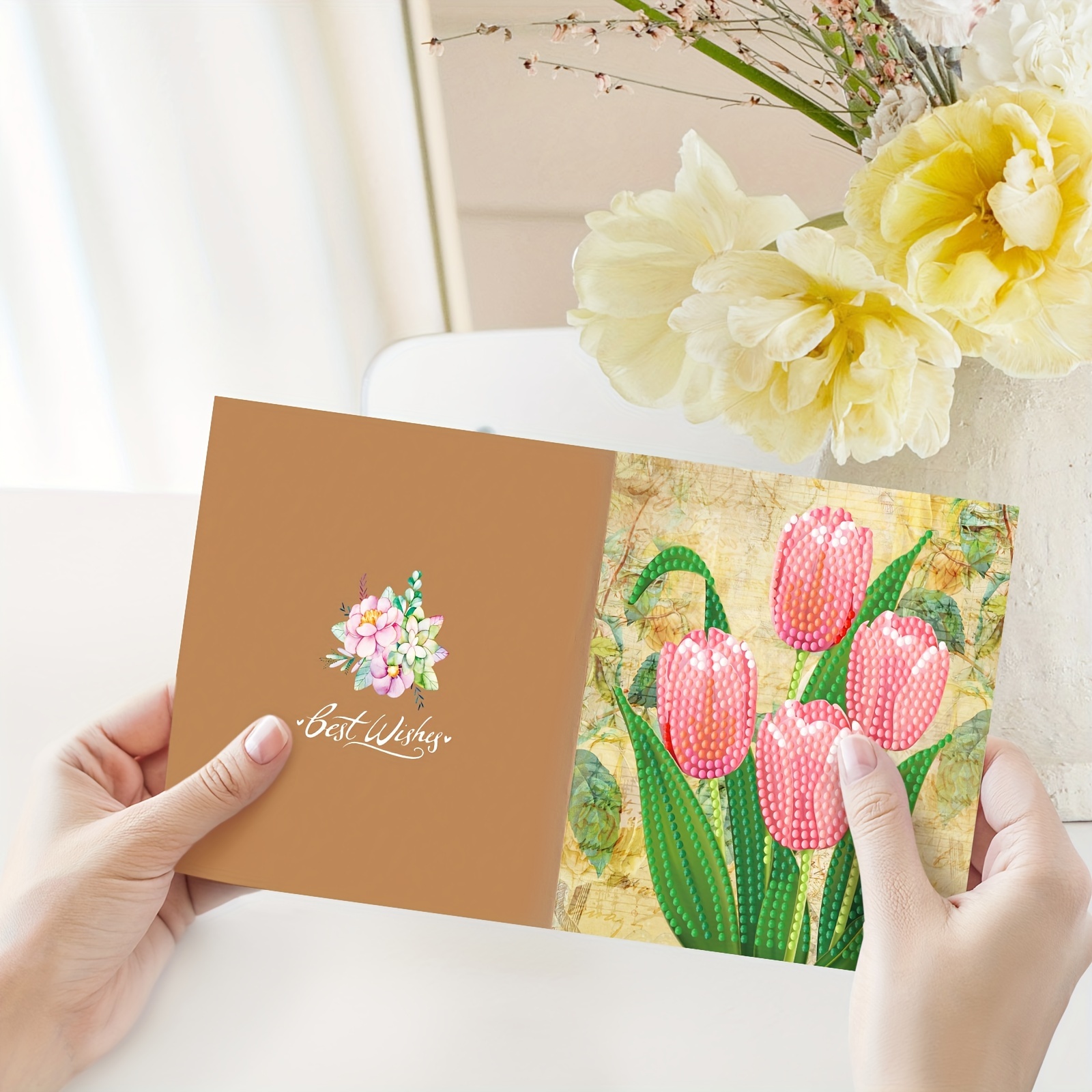 Diamond Painting Diy Greeting Card Birthday Flowers And - Temu