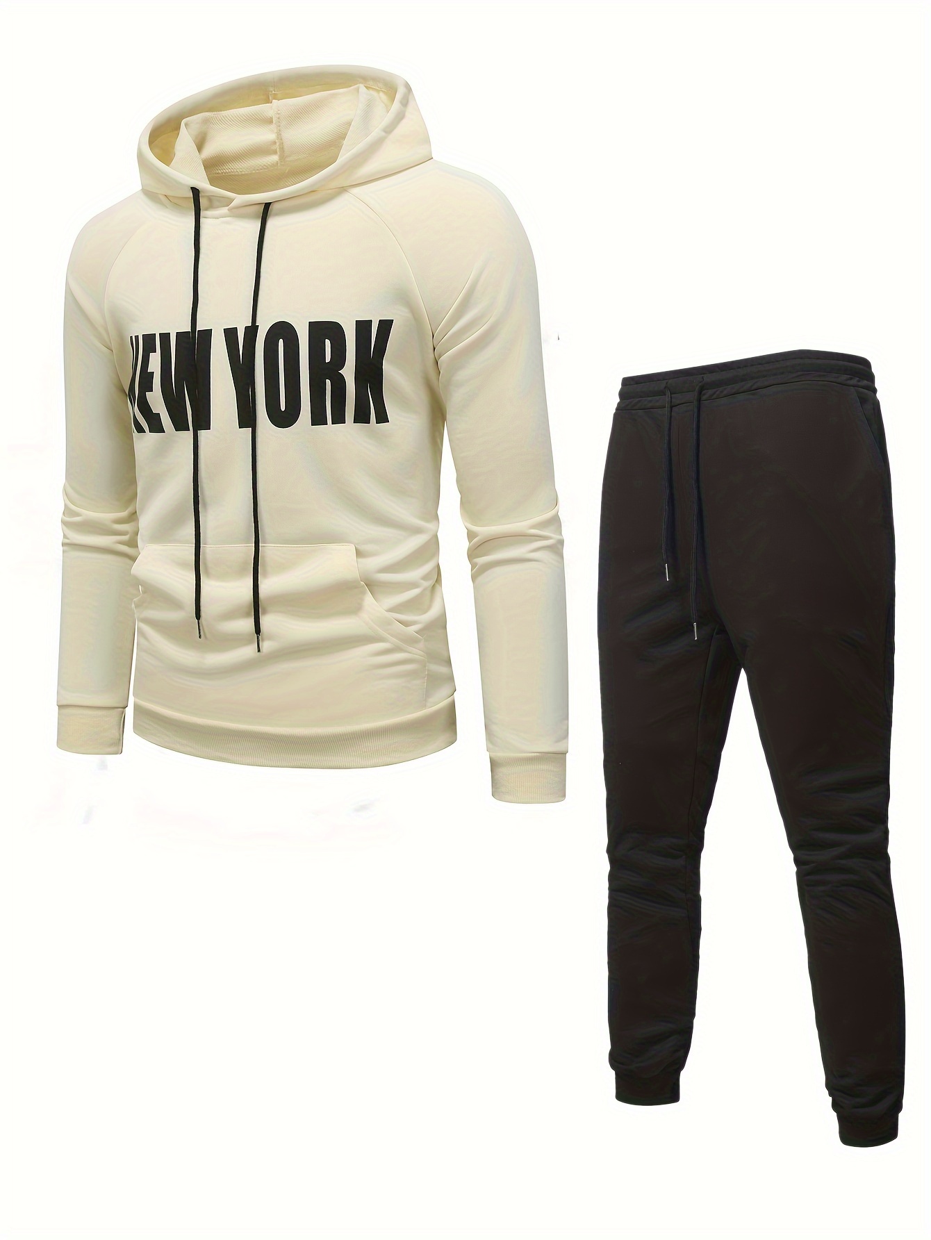 Casual, Men's new York Print Hooded Sweatshirt & Drawstring Sweatpants  Matching Set For Fall Winter - Temu United Kingdom