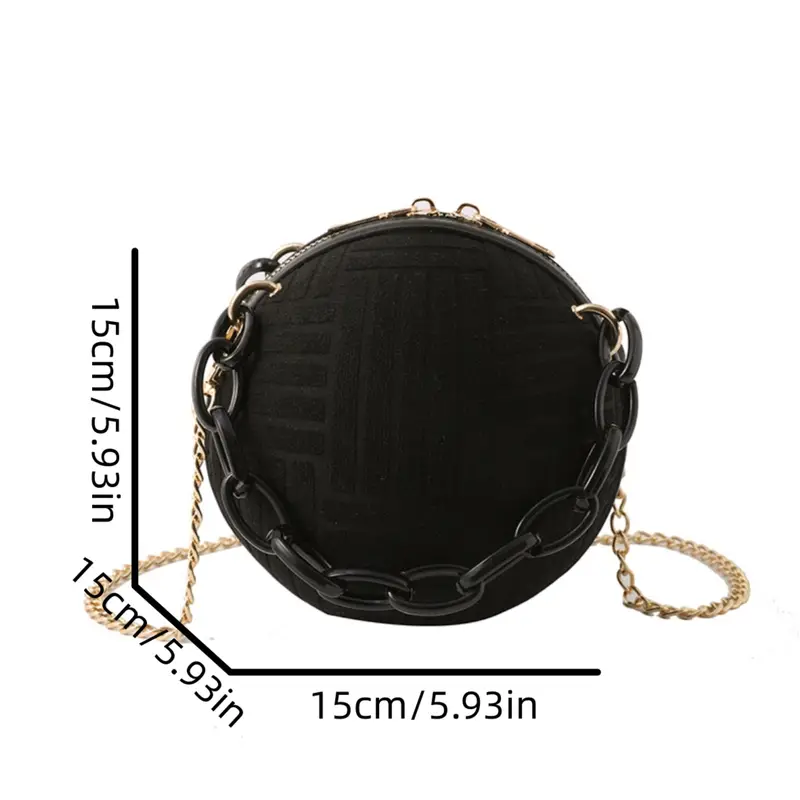 Plush Round Ball Mini Bag, Chain Strap Double Zipper Crossbody Bag