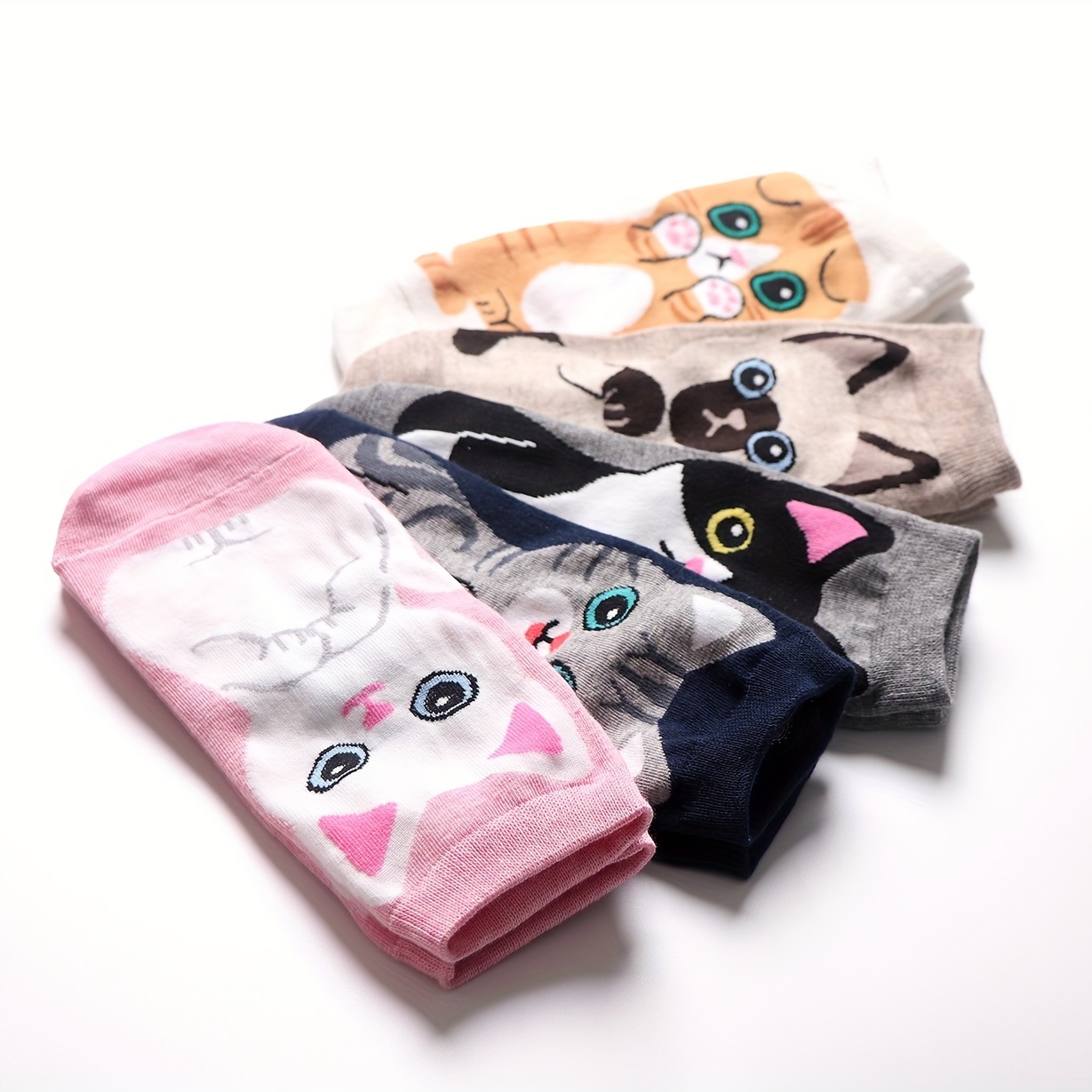 Girls Teenagers Cotton Blend Cute Cartoon Cat Ankle Socks - Temu