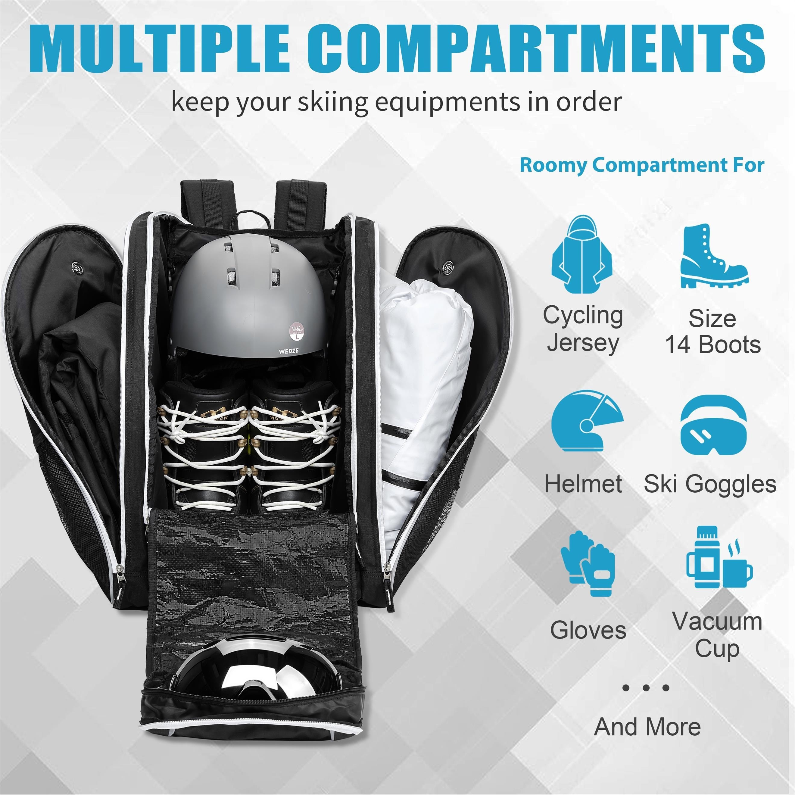 MoopGou Bolsa para botas de esquí, mochila de viaje impermeable de 50 L  para botas de esquí, casco de esquí, gafas, guantes, ropa y accesorios de