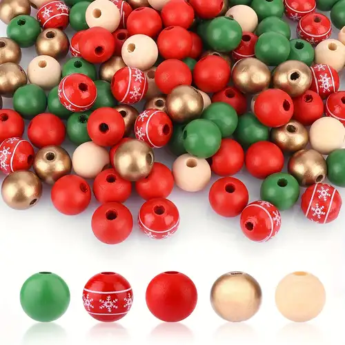 Christmas Wooden Beads For Diy Crafts Colored Wooden Beads - Temu