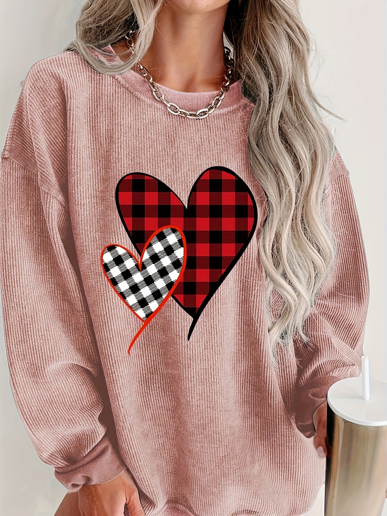  Ladies Sweatshirt Loose Heart Printed Long Sleeve O