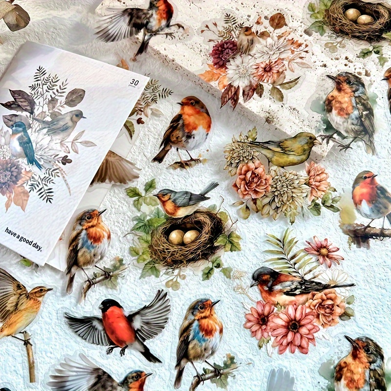 A Pack Of 30 Watercolor Floral And Bird Diy Decorative Stickers For Journaling