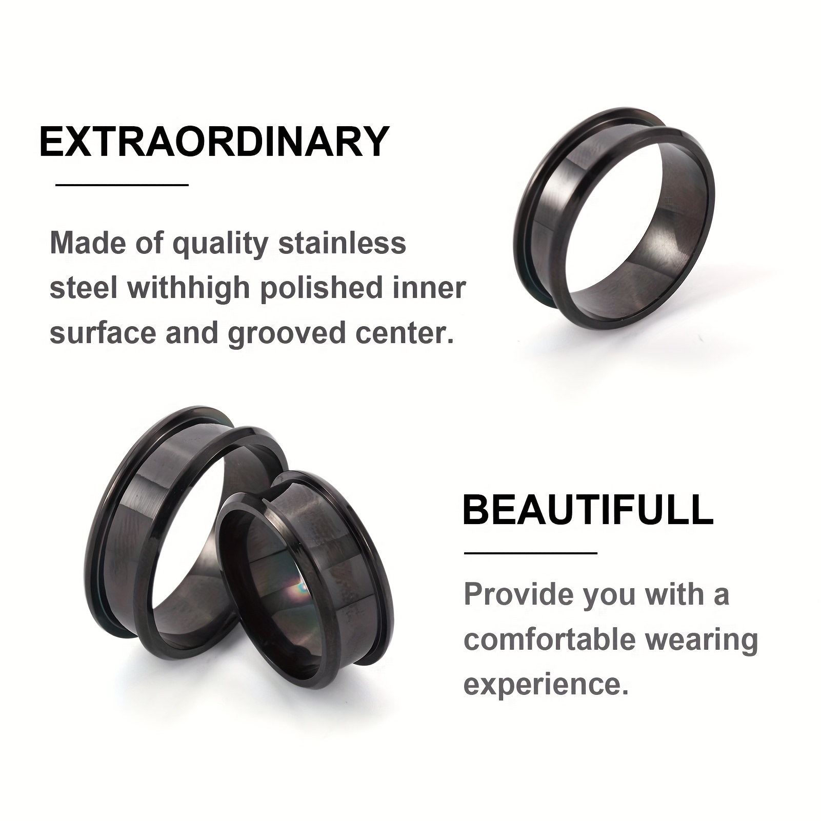 Gunmetal Blank Core Ring Size 7 Stainless Steel Grooved Finger