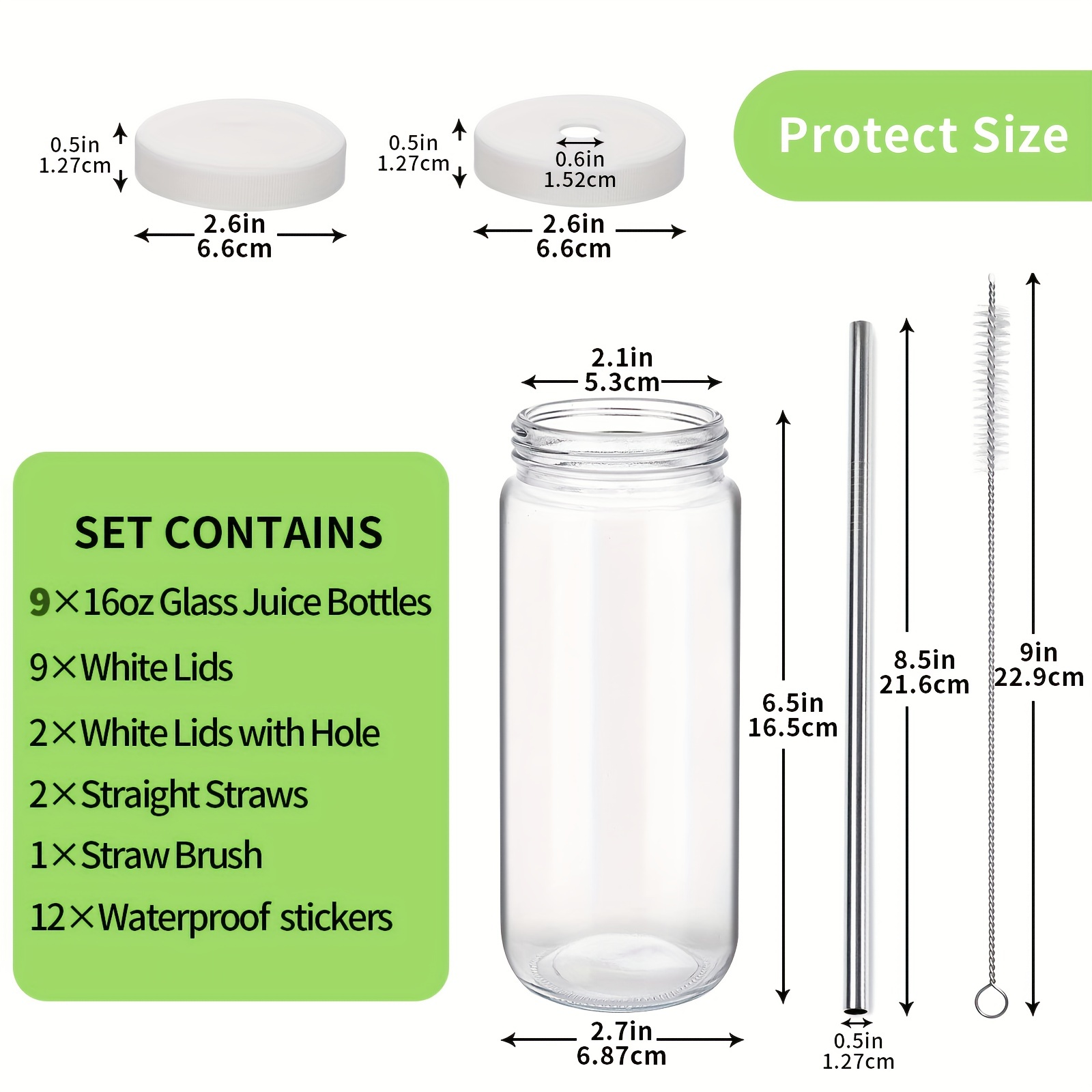 16 Ounce Glass Juice Bottles With Lids, Reusable Glass Drinks