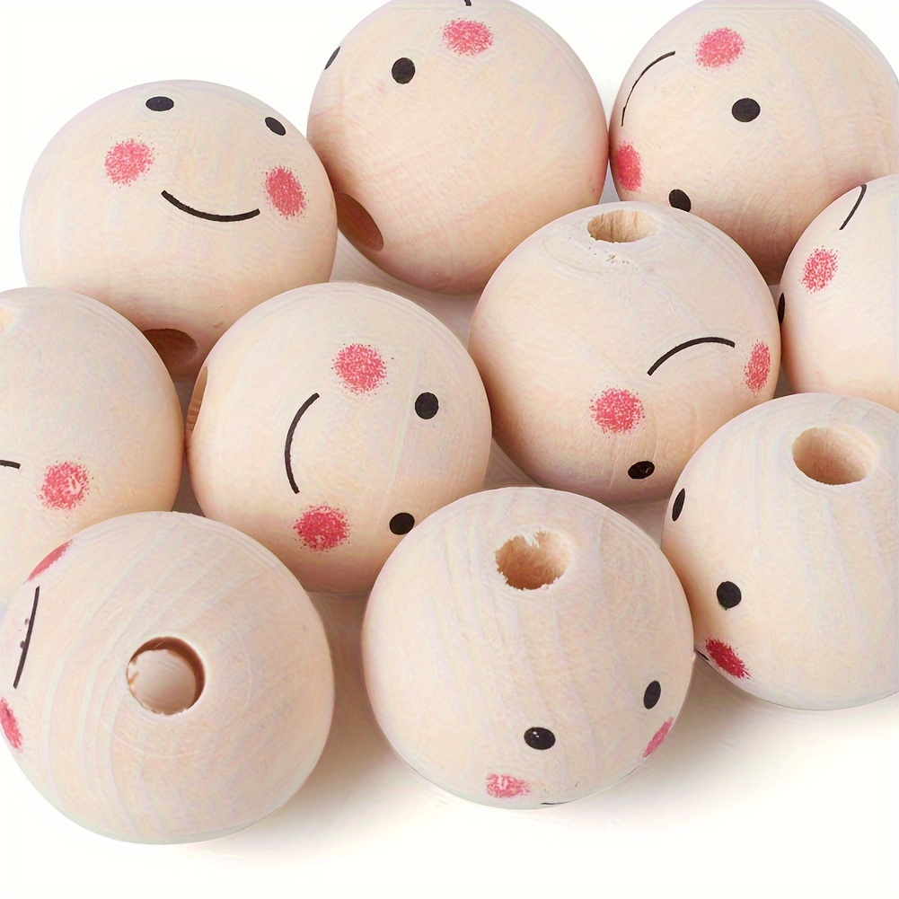 

10/20pcs 1 Set Pattern With Hole Wooden Beads For Jewelry Making Diy Beading Creative Decors, Ladies Cute Casual Dolls Or Pendants Crafts, Not Easy To Corrode High Quality Accessories