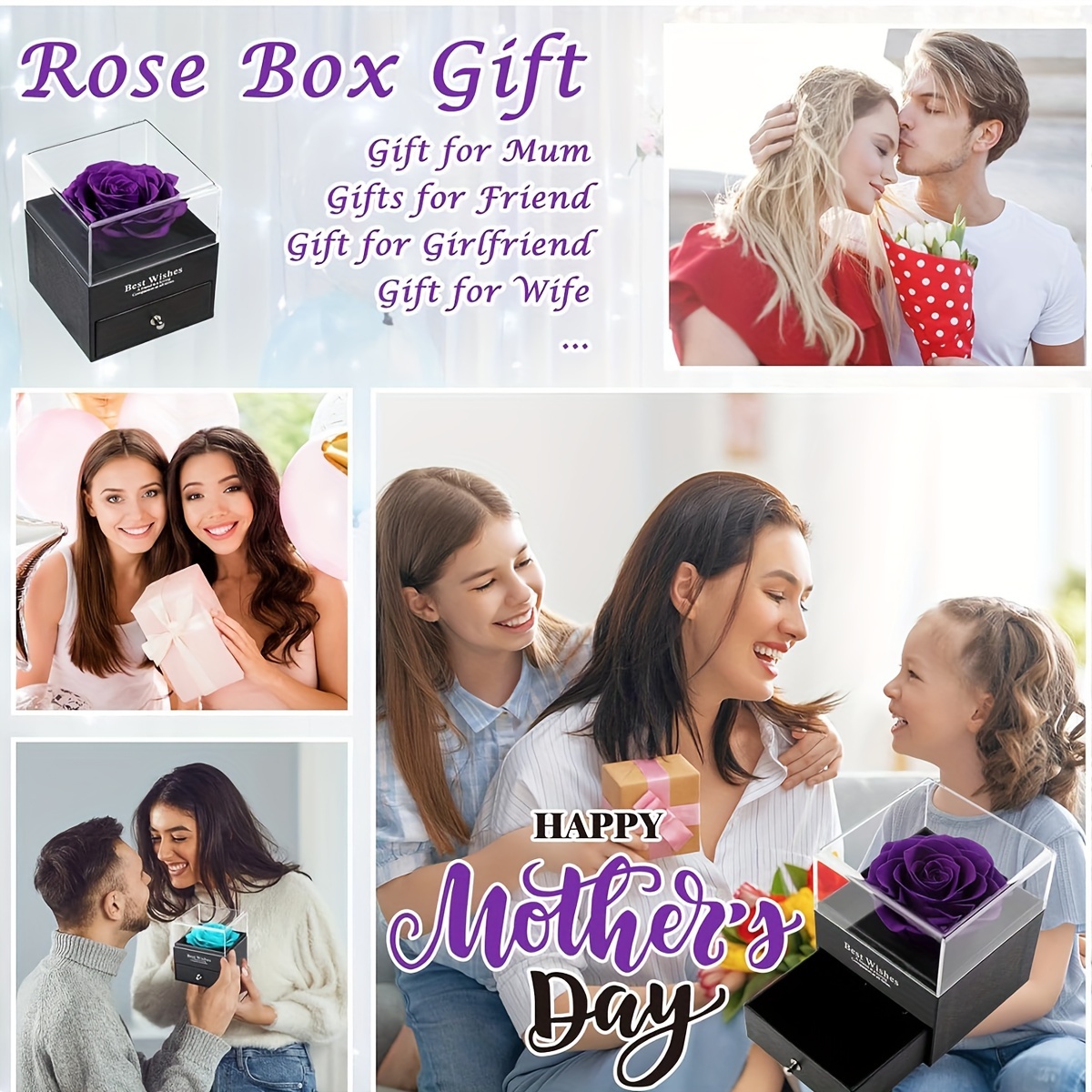 rose flower gift box heart shaped pendant necklace i love you jewelry gift for mom wife lover daughter girlfriend best friend gift details 2