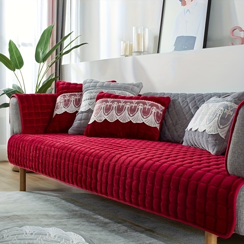 Red Woven Plaid Sofa Slipcover Multifunctional Sofa Cover - Temu