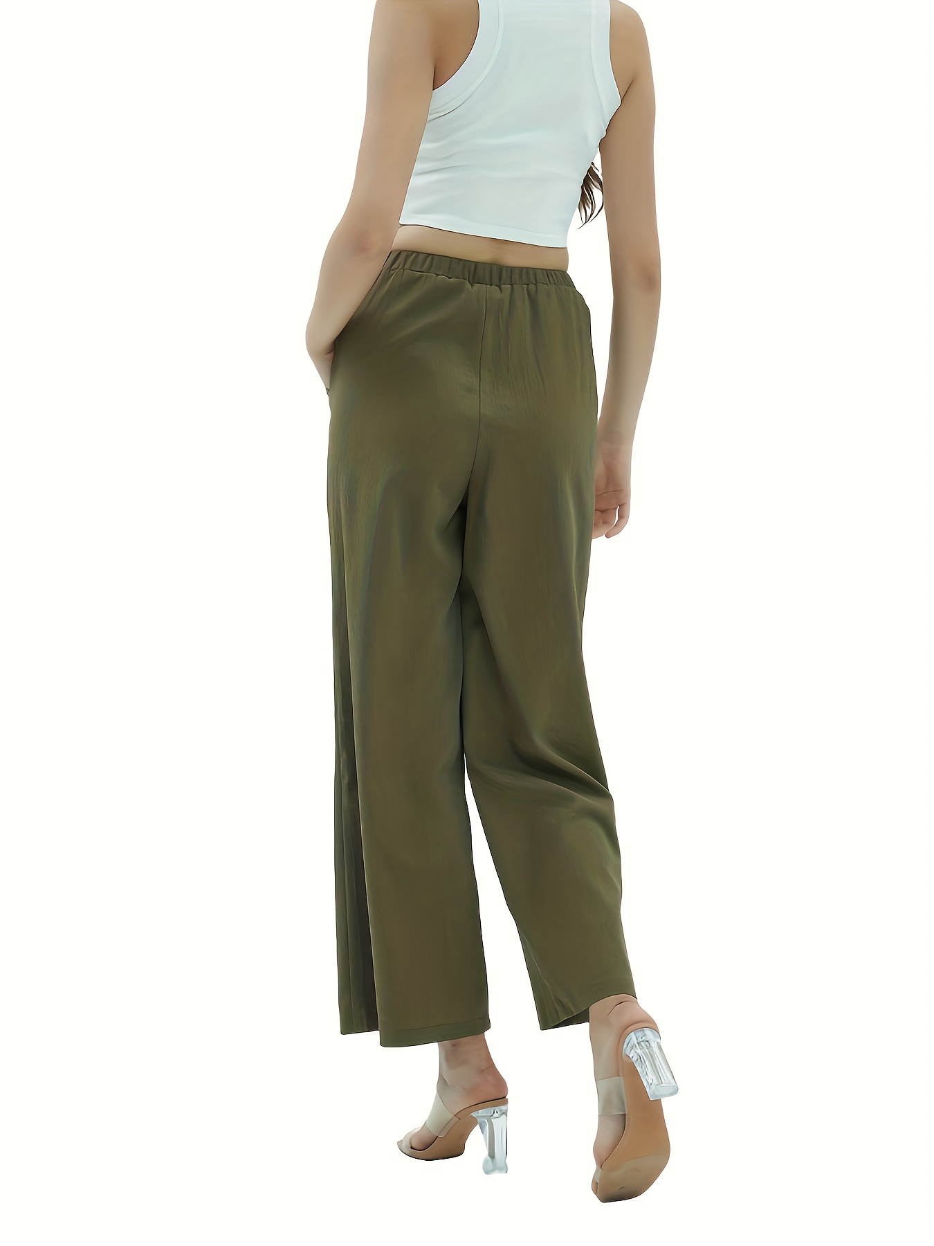 Pantalones Anchos Con Cordón Sólido, Pantalones Sueltos Casuales Para  Primavera Y Otoño, Ropa De Mujer