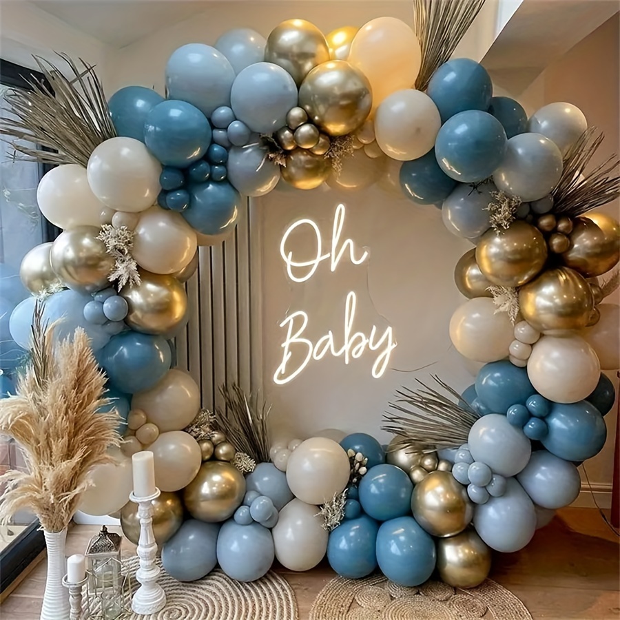 

128pcs, Retro Blue Sand White Metal Golden Latex Balloon Suitable For Birthday Party, Wedding, Graduation Bride Gift Party, Decoration Balloon Arch Room Background Decoration Party