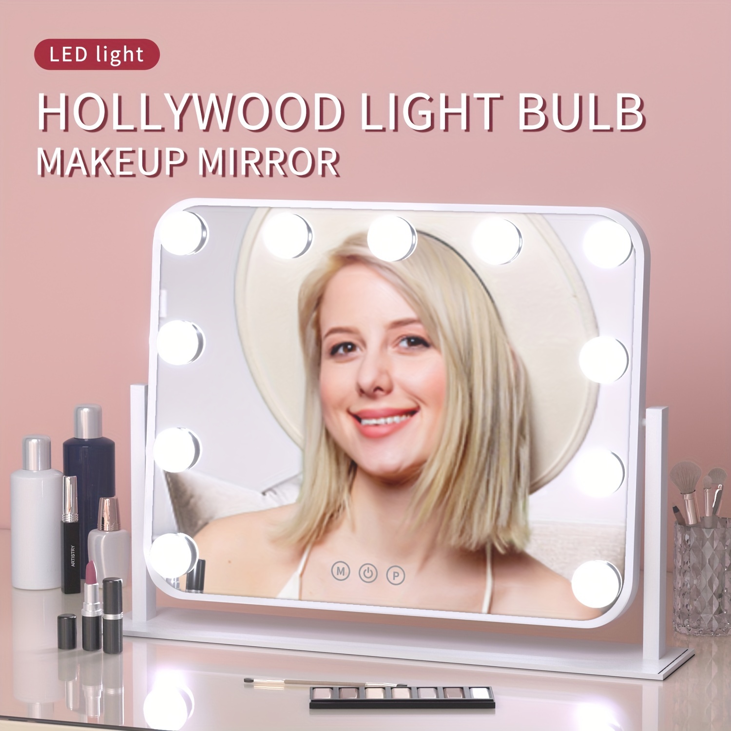 Espelho de Maquilhagem com Iluminação - Espelho de maquiagem de vaidade  iluminado com três dobras com ampliação de 3x/2x/1x,Luz LED e tela sensível  ao toque, espelho cosmético de bancada, Lereca