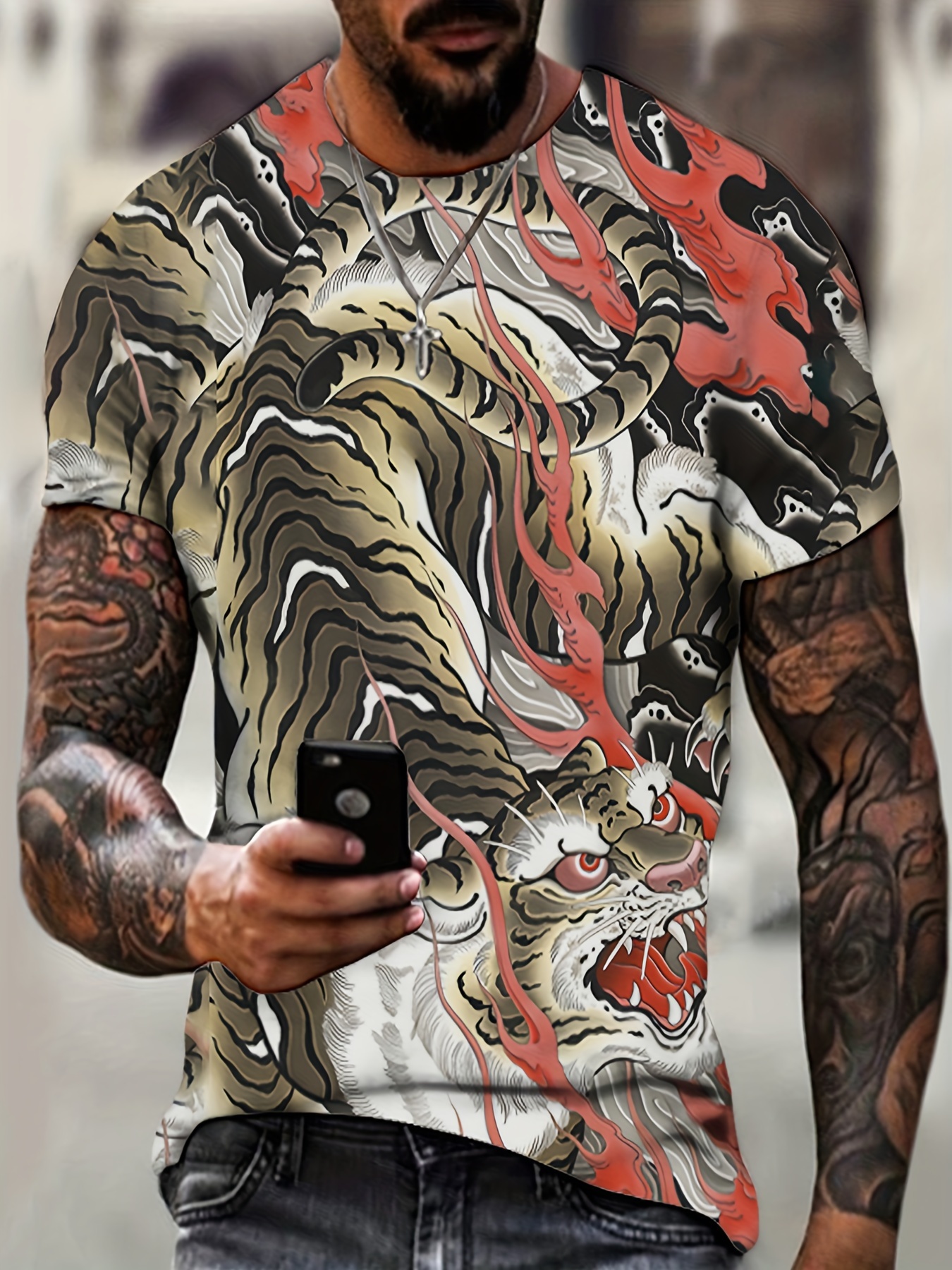 Plus Size Camiseta Tigre Hombre Estampado Tigre Moda Casual Temu