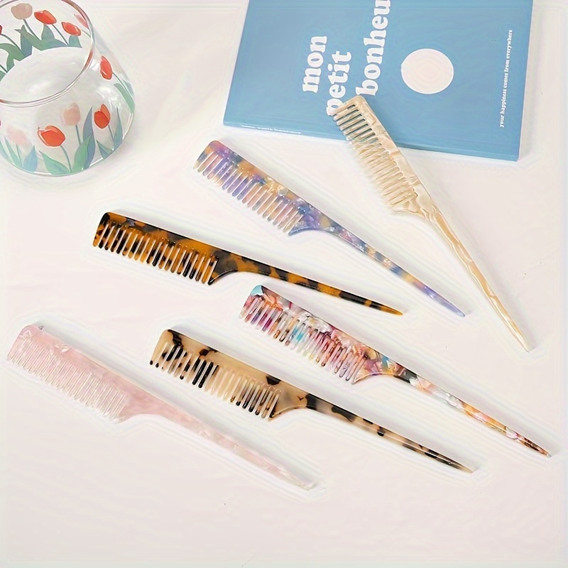 

1pc Retro Marble Pattern Hairdressing Comb, Rat Tail Comb, Hair Pick Comb, Anti Static Hair Styling Comb