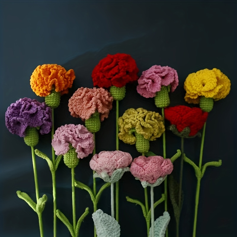 Artificial Crochet Flower Bouquet Handmade Woven Carnation - Temu