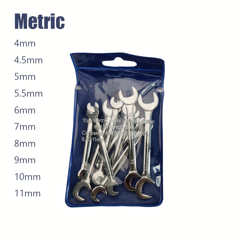 Image of 10pcs/20pcs Mini Double Open End Wrench Set Metric Sae 4-11mm 5/32-7/16" With Storage Pouches For Household Home Improvement Automobile Repair