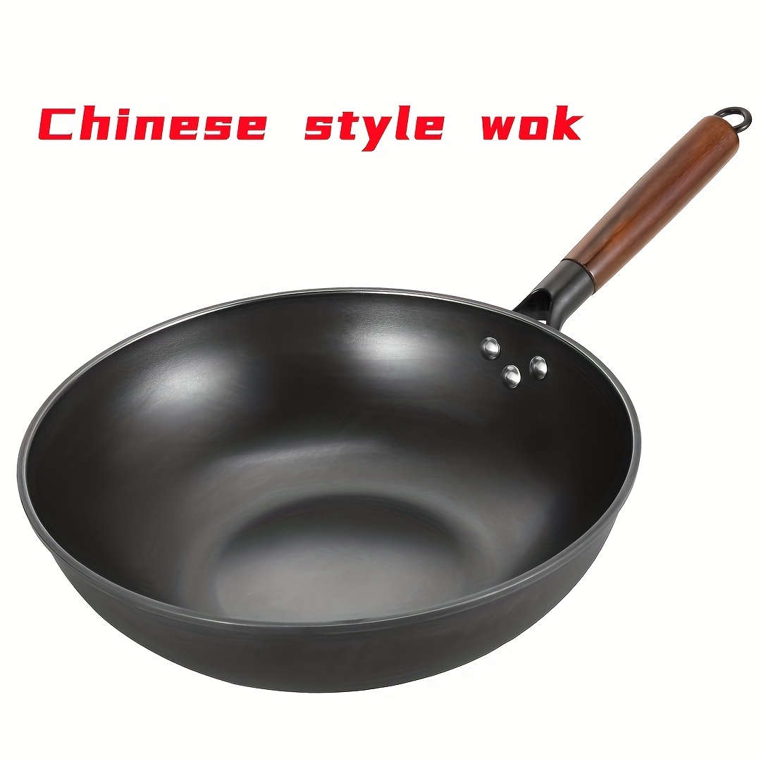 Wok de hierro chino tradicional hecho a mano sin recubrimiento, mango de  madera, utensilios de cocina de Gas, olla de cocina de fondo redondo