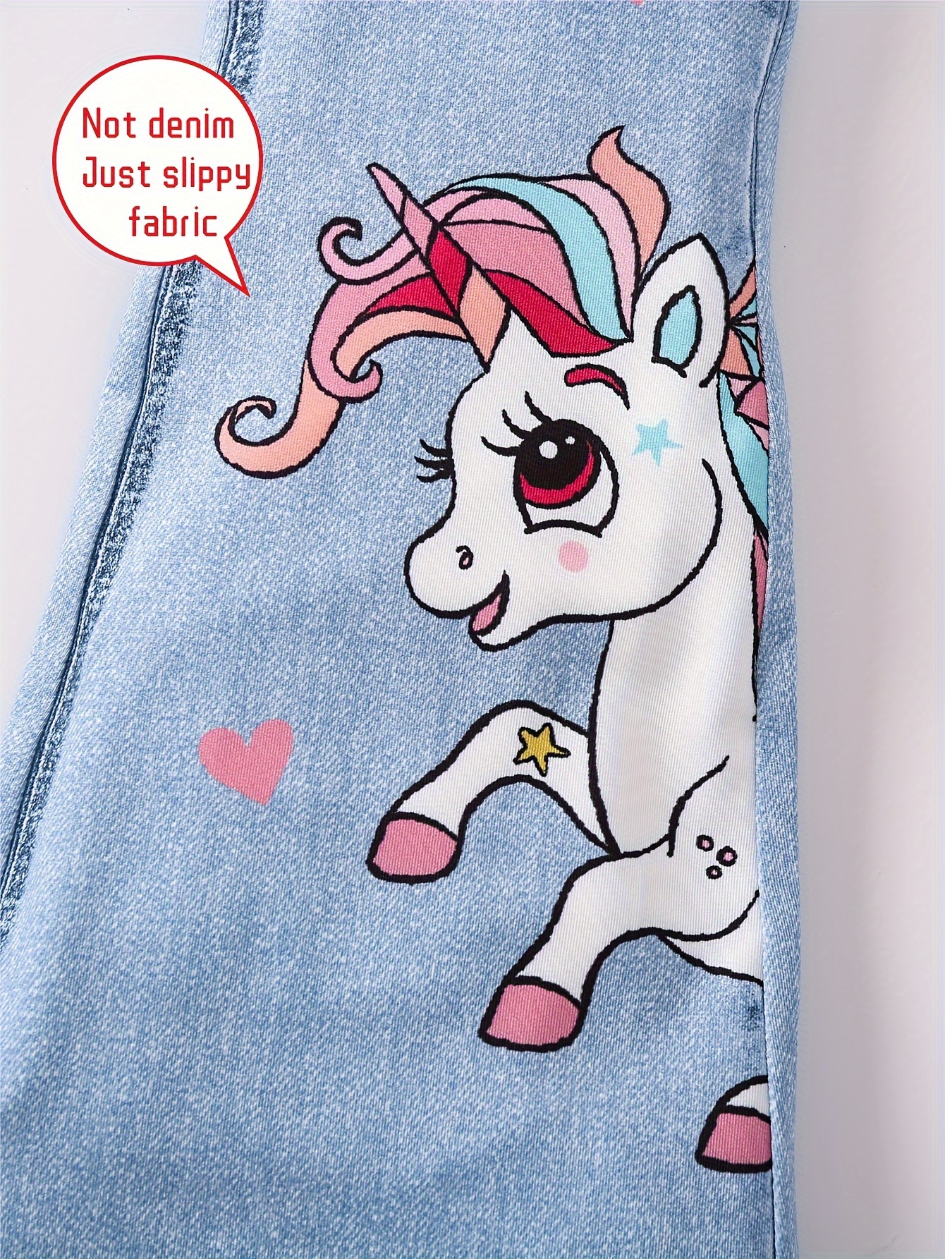 Girls Casual Cute Unicorn Print Imitation Denim Print Pants - Temu
