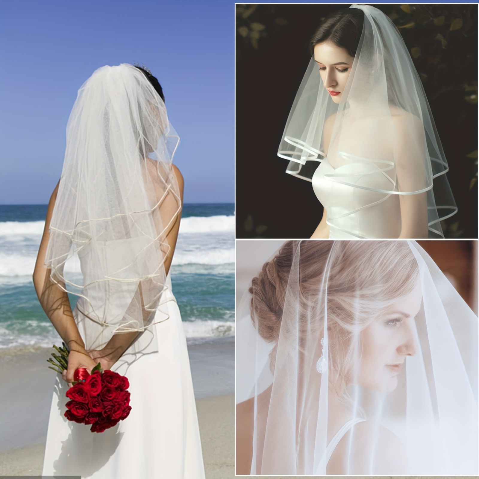 1pc Party Headwear, Simple Bridal Veil With Double Layers Satin