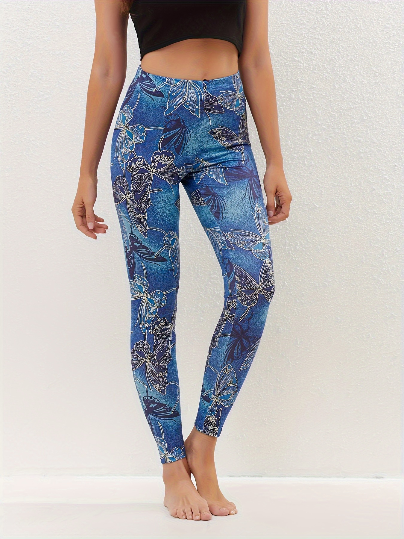 Butterfly Print Skinny Leggings Casual Every Day Stretchy - Temu