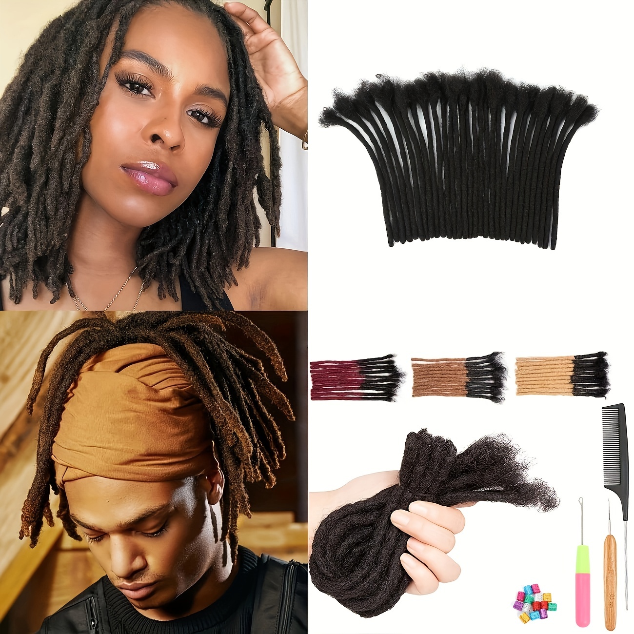 Dreadlock Extensions 8 pouces 30 mèches 100% vrais cheveux humains Afro  Kinky Dreadlock Extensions pour peuvent être teints et décolorés Afro  Kinkys