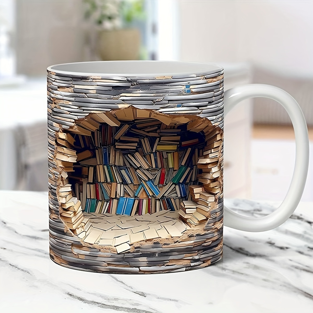3d Bookshelf Mug Creative Break Through Design Multi purpose - Temu