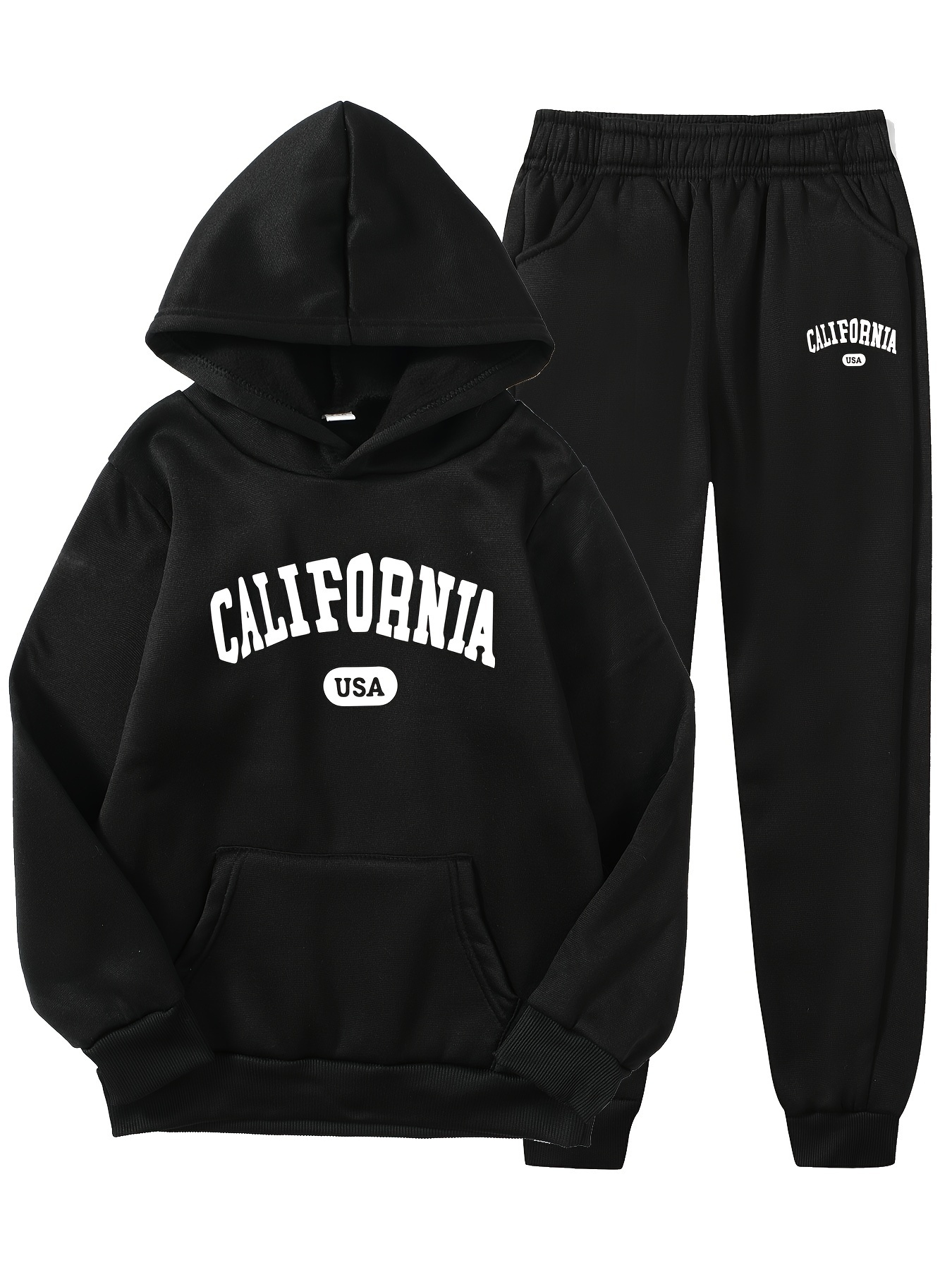 Girl's California Print Outfit, Hoodie & Trendy Cargo Pants Set