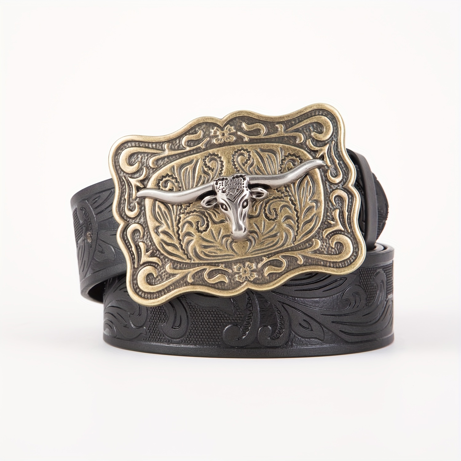 Cow Head Men's Retro Embossed Leather Belt