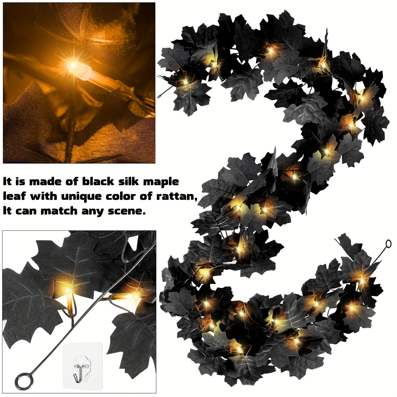 Fall Decor Black Garland, Black Decorations Halloween Garland, Fall Wall  Hanging Maple Leaves, Artificial Black Maple Leaf Vine, Halloween  Decorations