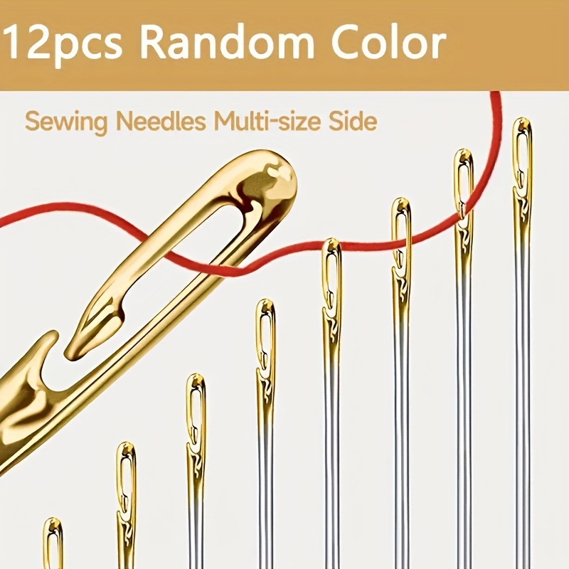 

12pcs Hand Sewing Needles With Side Hole, Household Sewing Tools, Easy To Thread, Silvery Golden Color Random