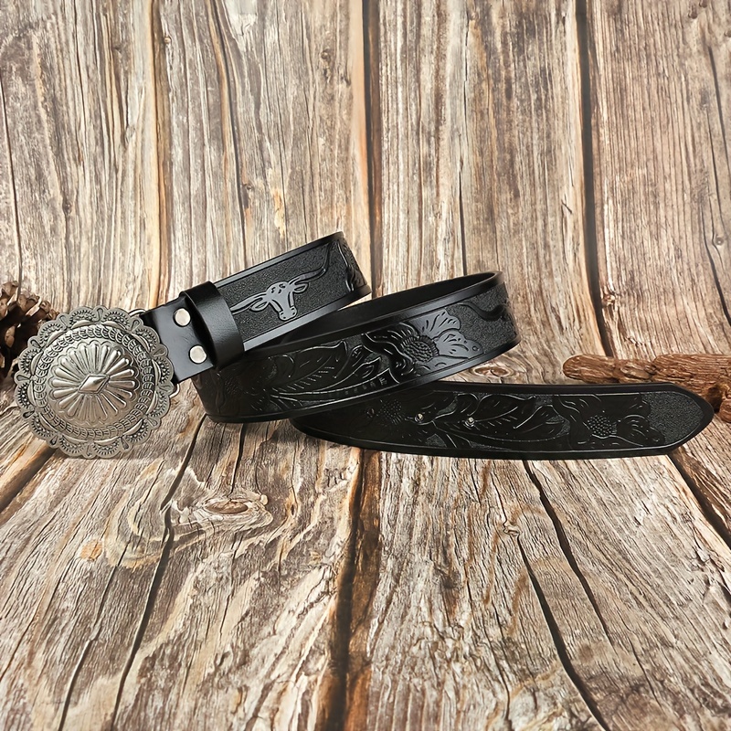 Vintage Oval Flower Buckle Women's Western Belt
