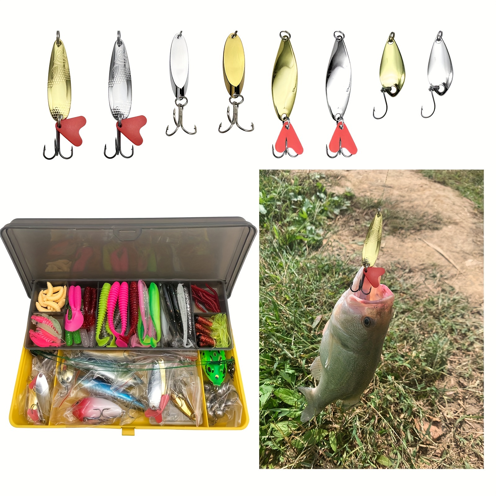 Fishing Lures Kit with 5 Tackle Boxes Spinner Baits Soft Plastic Swimbait  Spoon Lures - Fishing, Facebook Marketplace