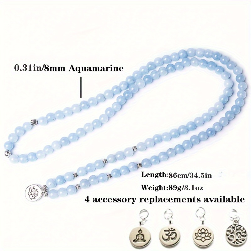 Aquamarine 108 Mala Beads Bracelet Elastic Cord Wrap Bangle - Temu Canada