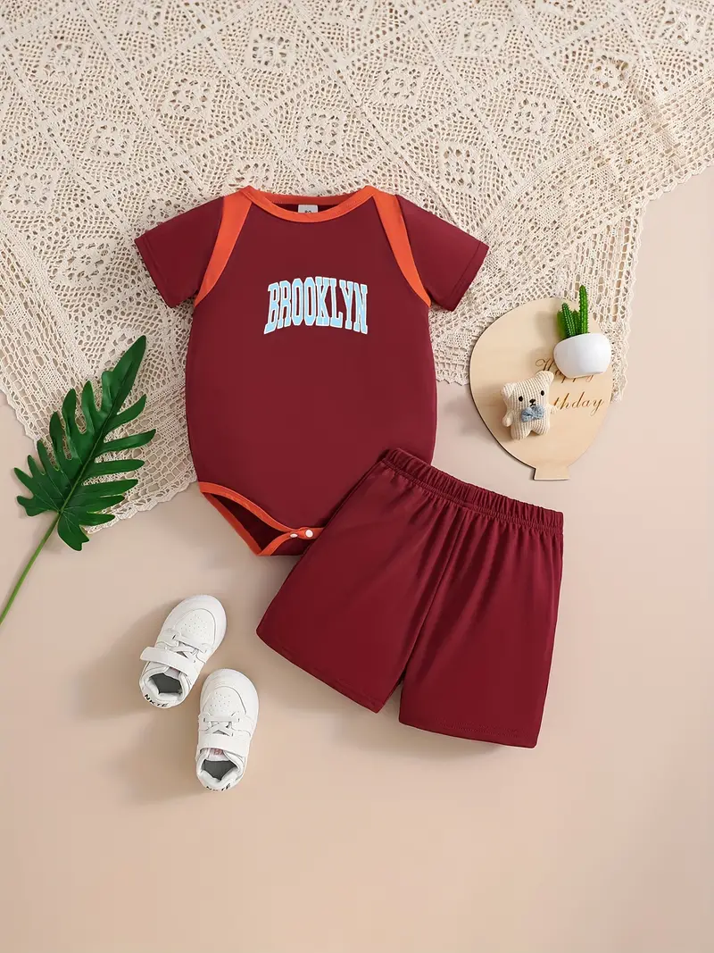 Baby's brooklyn Print Summer Outfit Short Sleeve Bodysuit - Temu