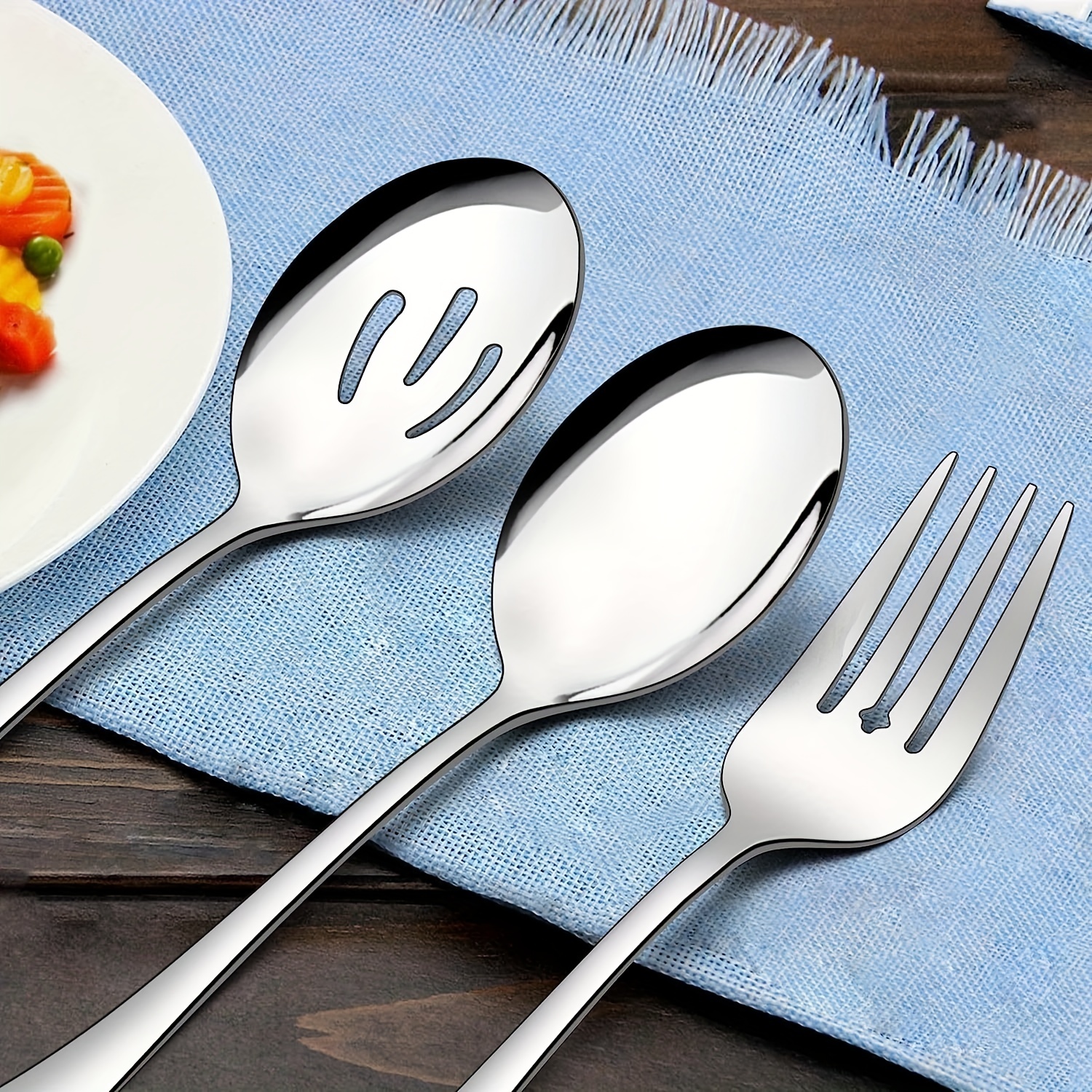 Stainless Steel Serving Spoon Set With Slotted Spoon Serving - Temu