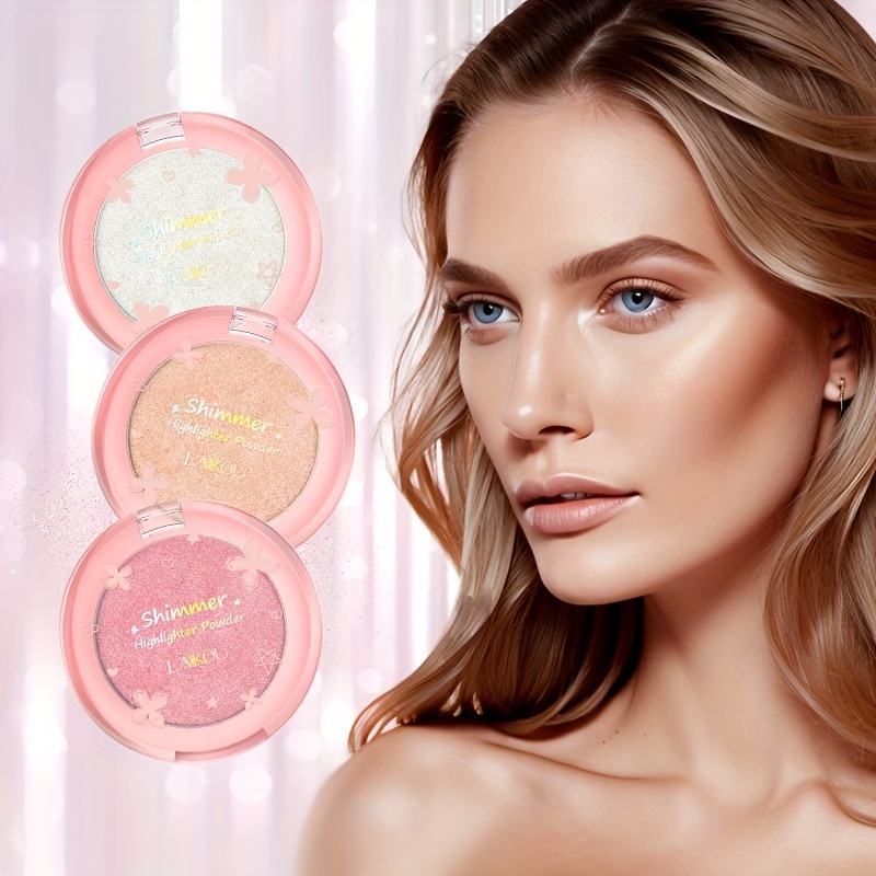 Highlighter Powder Soft Silky Texture Waterproof Face Makeup Compact 3 Colors