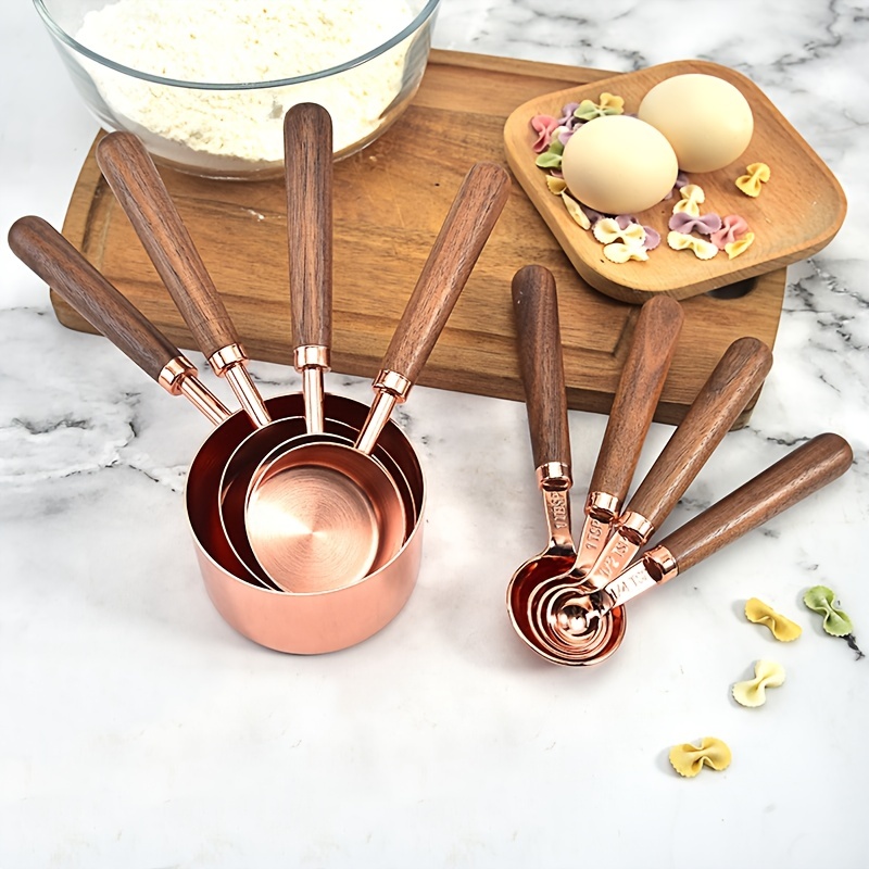 Copper Measuring Cups and Spoons Set - Metal Measuring Cups and Spoons Set  - Stackable, Stylish, Sturdy Stainless Steel (8-Piece) - Rose Gold