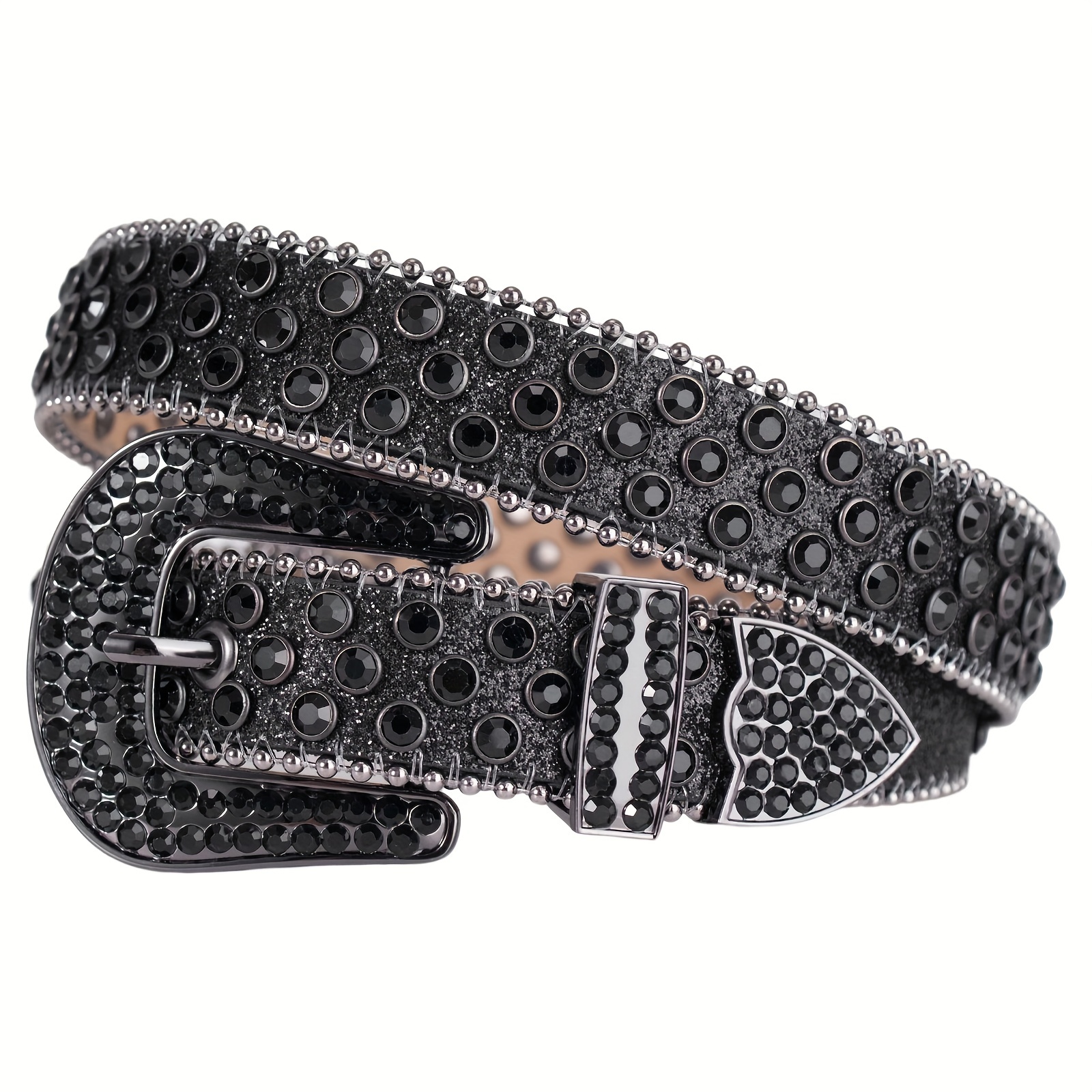 Adjustable Studded Glitter Waistband Bling Crystal Rhinestone Belt PU  Leather