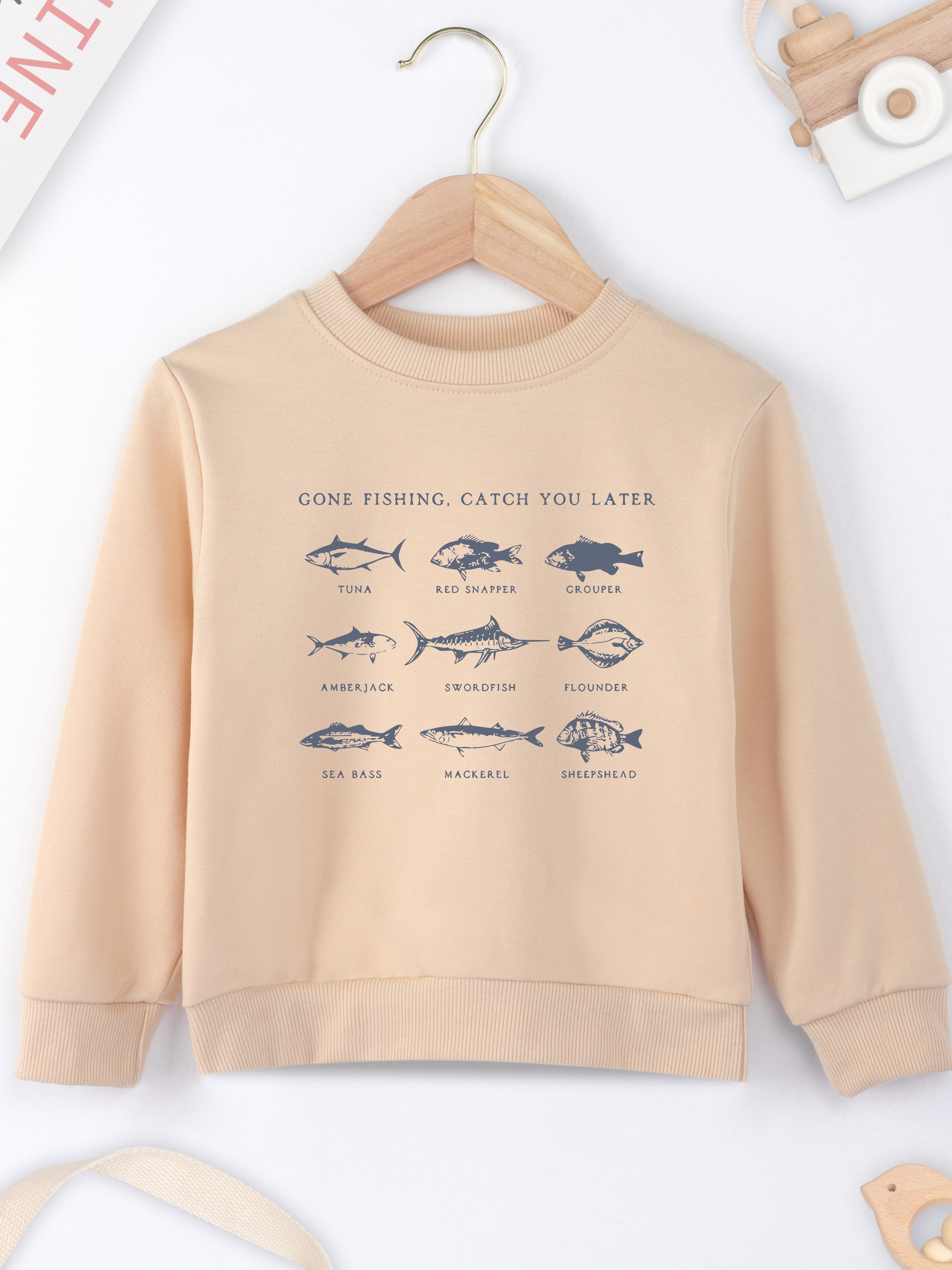 Various Fish Print Boys Casual Creative Pullover Sweatshirt - Temu