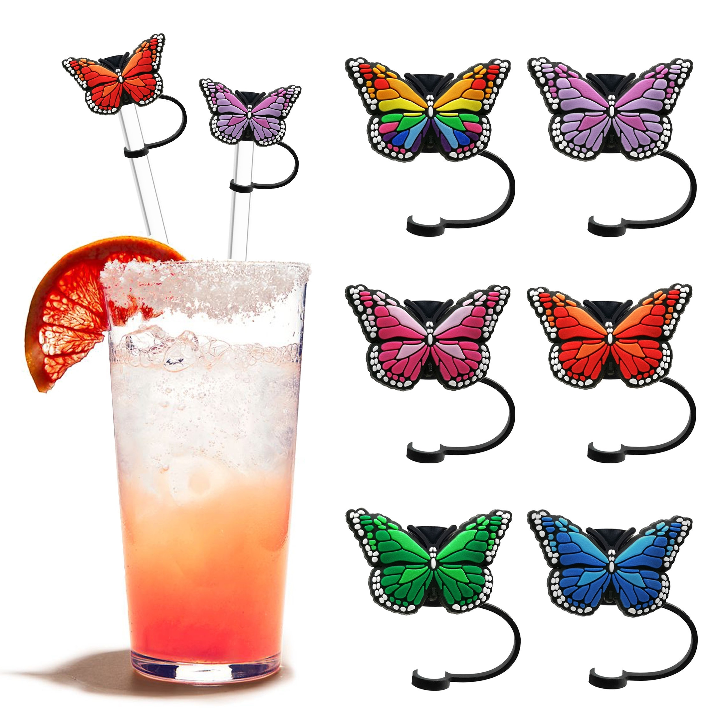 7pcs Cute Butterfly Glass Straws Reusable Food Grade Transparent