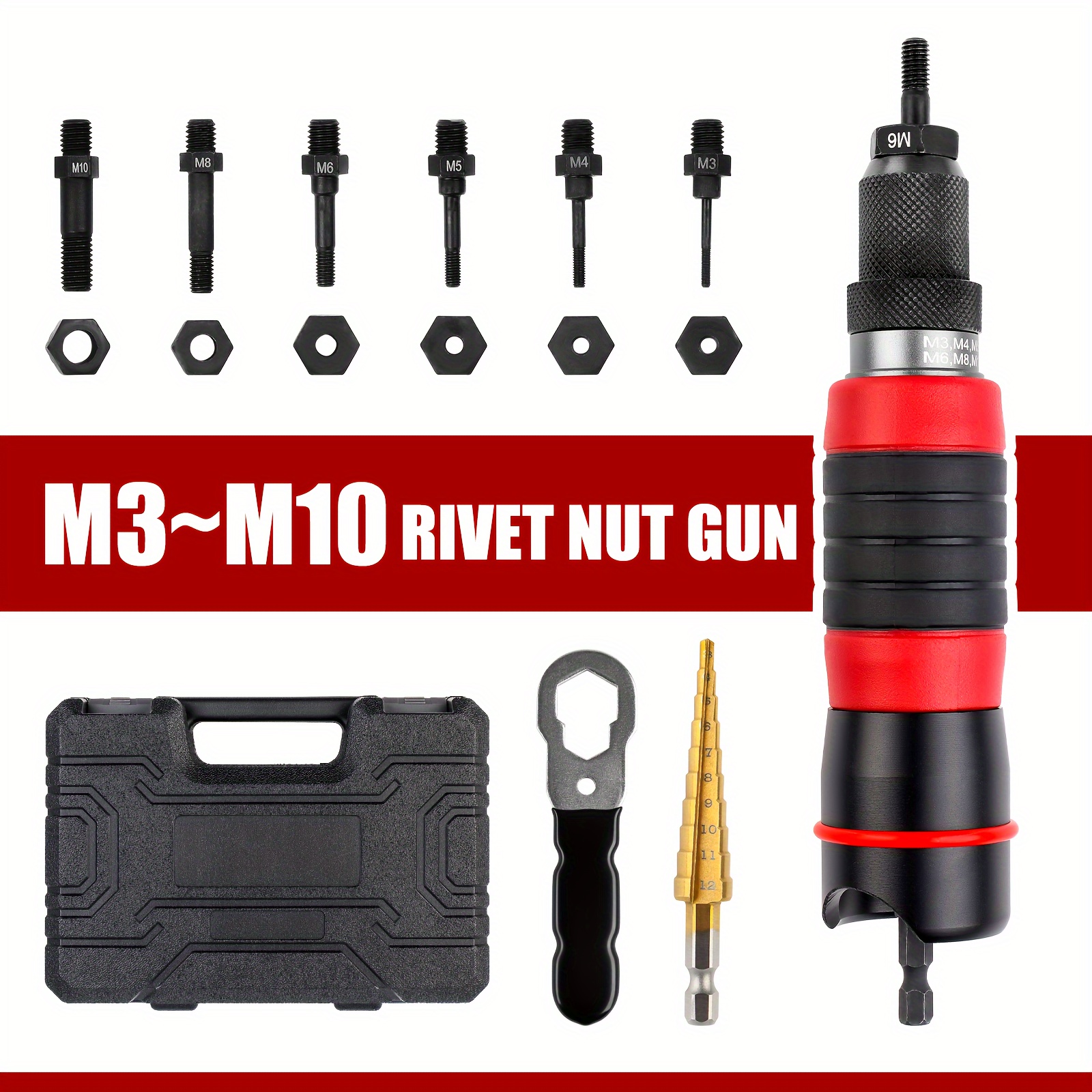 Adaptador de taladro de pistola remachadora eléctrica M3 a para de M5  kusrkot Mandriles de tuerca